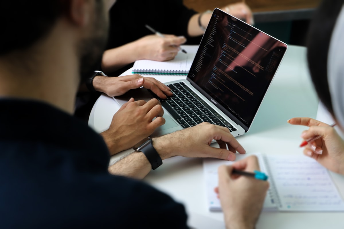 A team discussing a project
